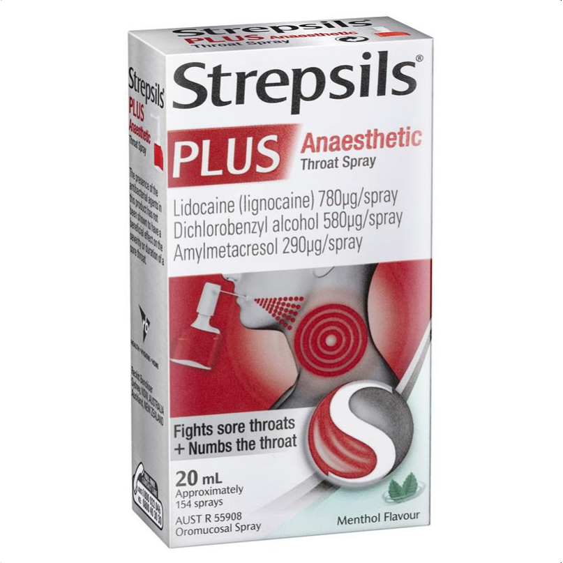 Strepsils Plus Sore Throat Numbing Spray Pain Relief 20mL