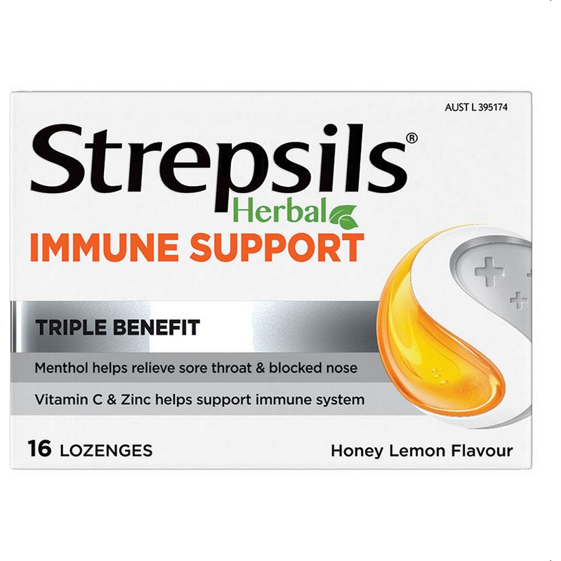 Strepsils Herbal Immune Support Lozenges Honey Lemon 16 Pack