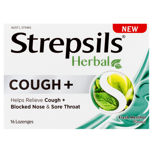 Strepsils Herbal Cough + Lozenges Fresh Menthol 16 Pack