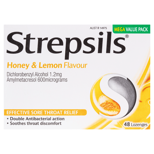 Strepsils Soothing Sore Throat Lozenges Honey and Lemon 48 Pack - STELLAR PHARMACY