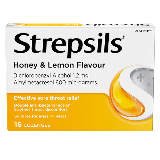Strepsils Sore Throat Relief Honey & Lemon 16 Pack - STELLAR PHARMACY