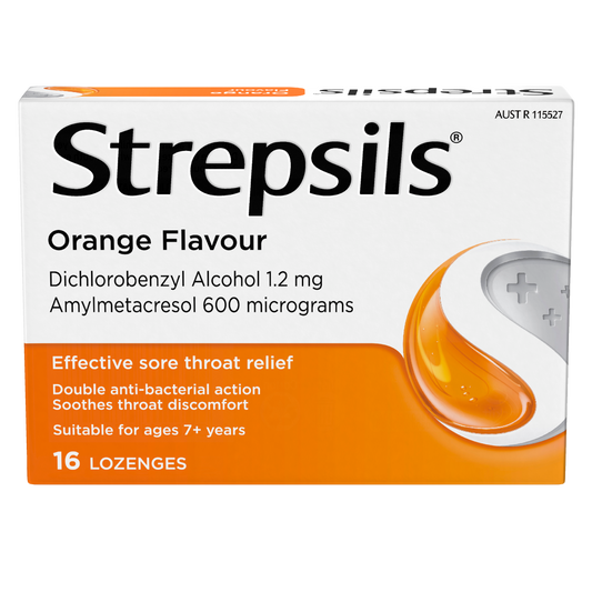 Strepsils Sore Throat Relief Orange 16 Pack - STELLAR PHARMACY