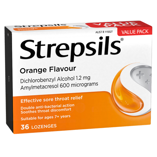 Strepsils Sore Throat Relief Orange 36 Pack - STELLAR PHARMACY