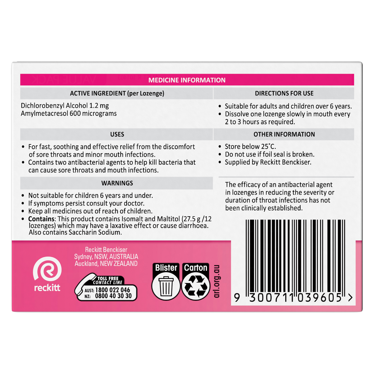 Strepsils Sore Throat Relief Sugar Free Strawberry 36 Pack