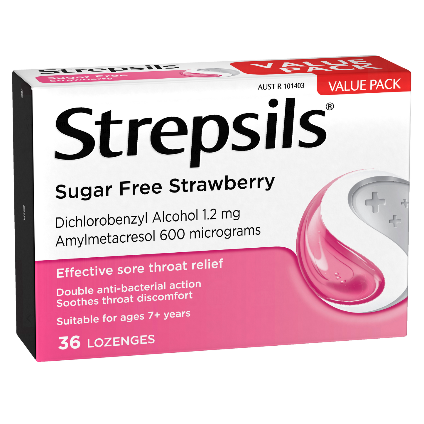 Strepsils Sore Throat Relief Sugar Free Strawberry 36 Pack