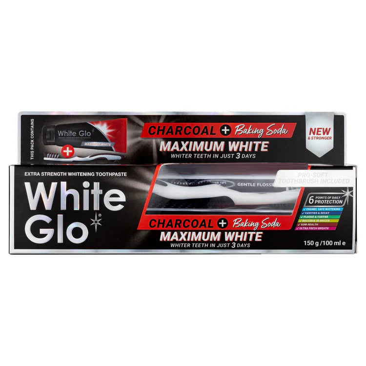 White Glo Charcoal + Baking Soda Maximum White Toothpaste 150g (Expiry 10/2025) - STELLAR PHARMACY