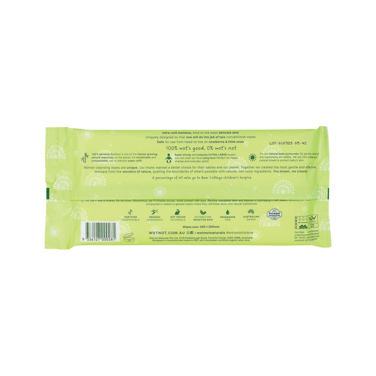 Wotnot Naturals 100% Natural Wipes (Soft Pack Travel Case Refill) x 20 Pack