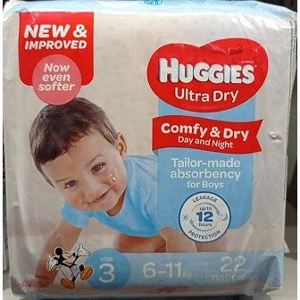 Huggies Ultra Dry For Boys Crawler Size 3, 6-11kg 22 Nappies - STELLAR PHARMACY