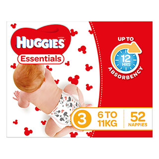 Huggies Essentials Crawler Size 3, 6-11kg 52 Nappies - STELLAR PHARMACY