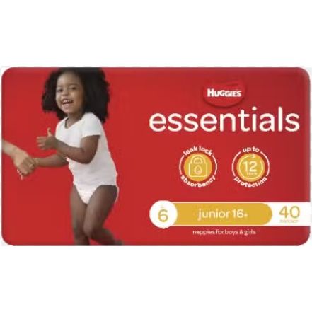 Huggies Essentials Junior Size 6, 16kg & over 40 Nappies