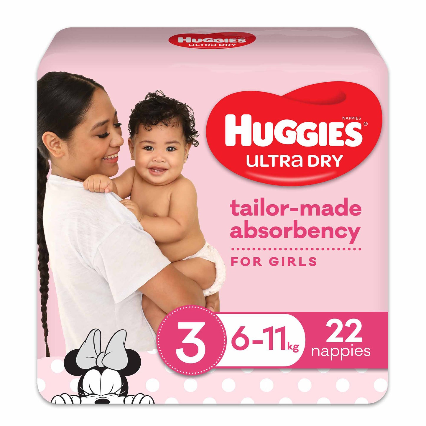 Huggies Ultra Dry Crawler Nappies for Girls - 22 Pack - 12hr Leakage Protection