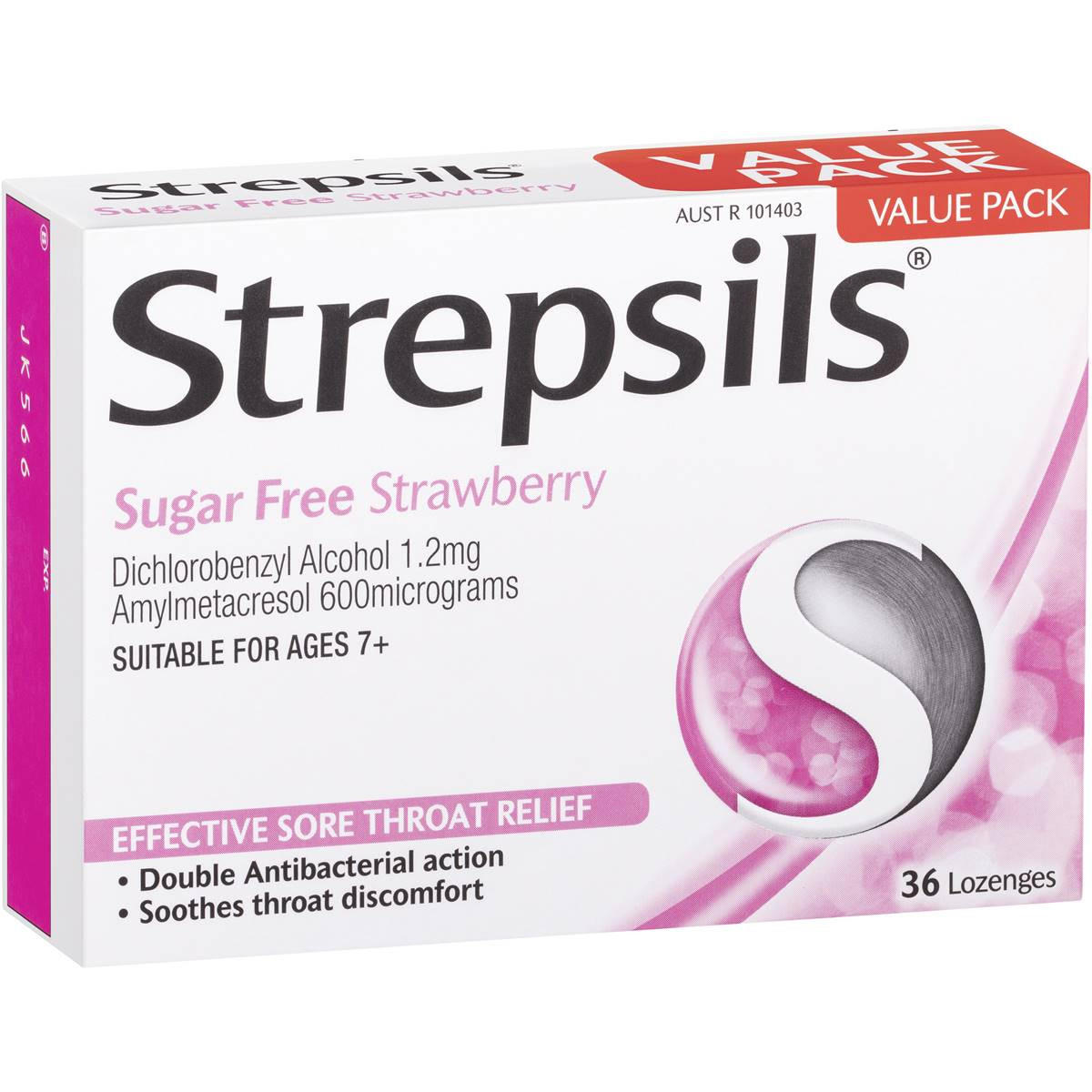 Strepsils Sugar Free Strawberry 36 Lozenges - STELLAR PHARMACY