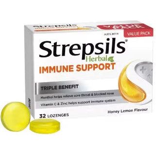 Strepsils Herbal Immune Support Lozenges Honey Lemon 32 Pack