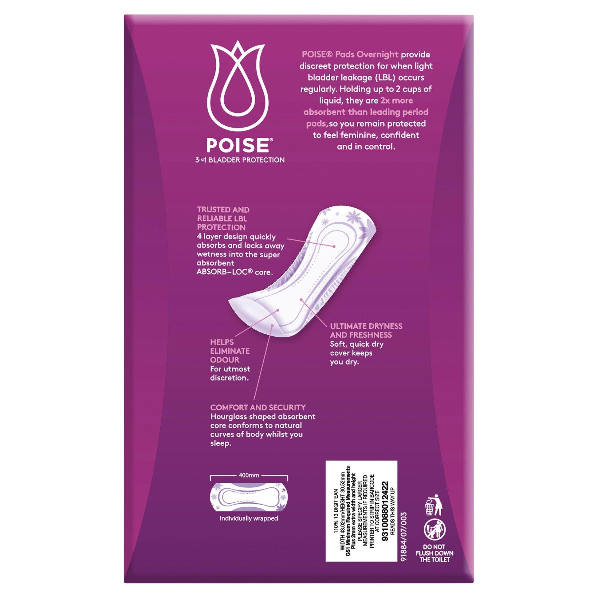 Poise Pads For Bladder Leaks Overnight 16 Pack - STELLAR PHARMACY