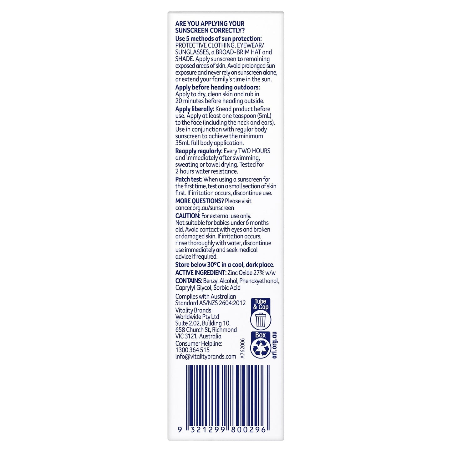 Cancer Council Mineral Zinc Oxide Face Day Wear SPF50 CC Cream 50g Medium Tint