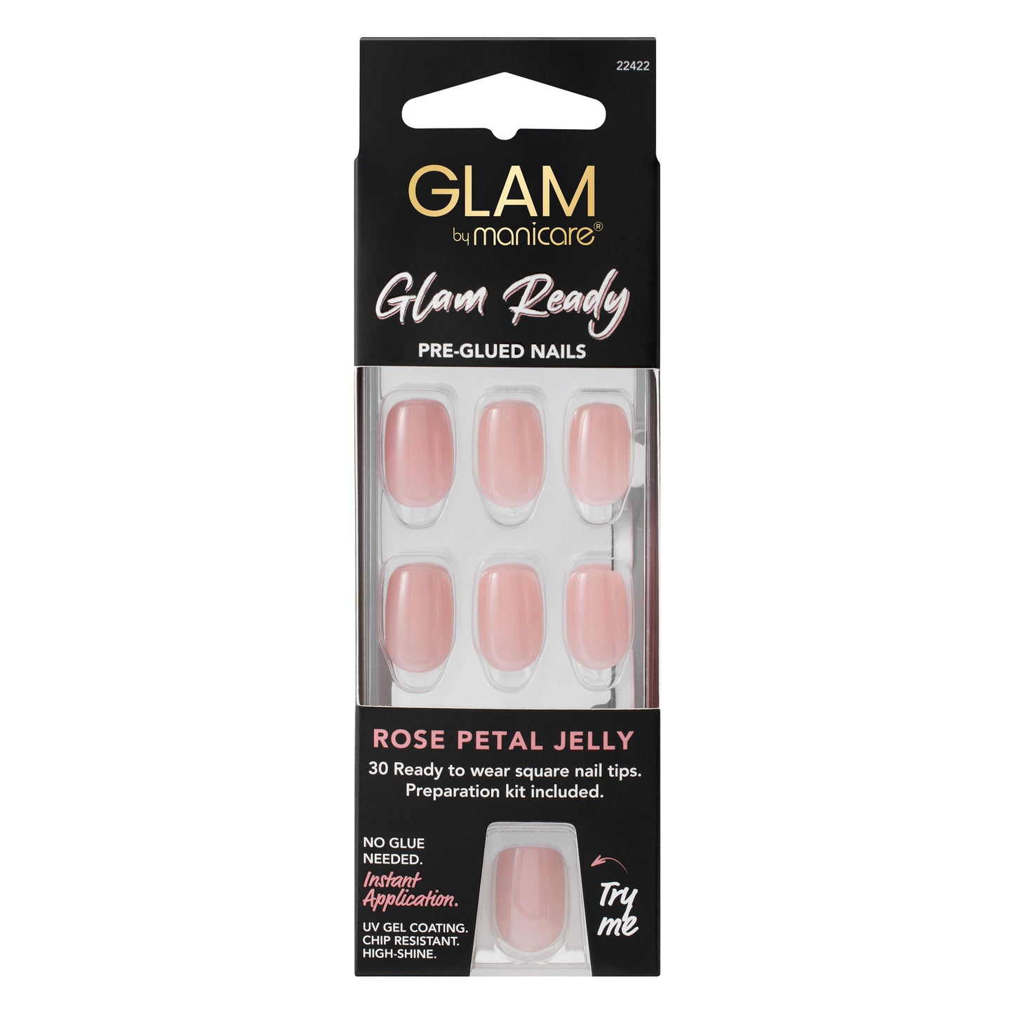 Glam by Manicare Glam Ready Pre-Glued Nails 3pcs - Rose Petal Jelly