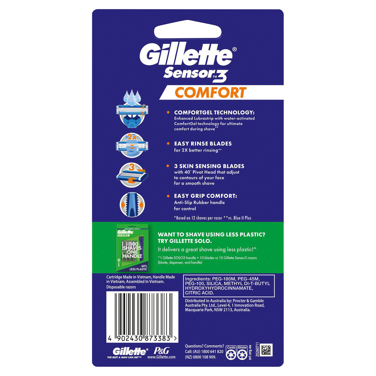 Gillette Sensor3 Comfort 8pk Disposable Razors, Shave Care