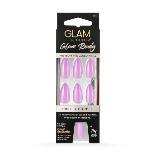 Glam by Manicare Glam Ready Pre-Glued Nails - Pretty Purple 30 Pack