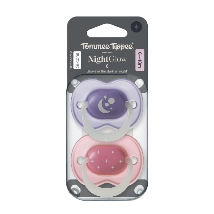 Tommee Tippee NightGlow Dummy 6-18 Months Multi 2 Pack