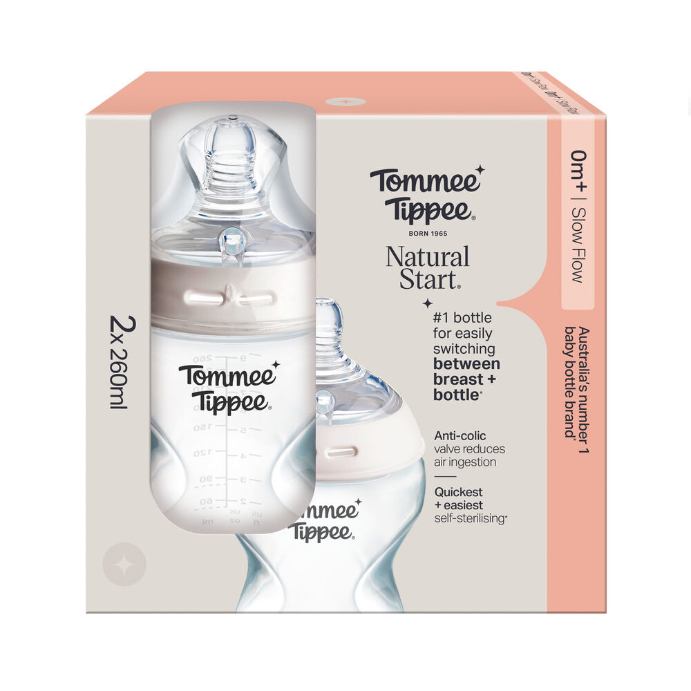 Tommee Tippee Baby Bottles Natural Start Anti-Colic Baby Bottle with Slow Flow Breast-Like Teat 2 Pack 60mL