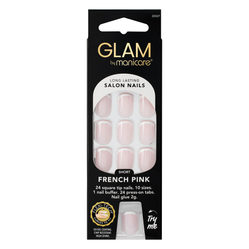 Glam by Manicare Press On Nails Short Square French Pink 24 Pack