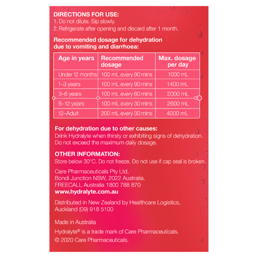 Hydralyte Electrolyte Solution Strawberry Kiwi Flavoured 4 x 250mL