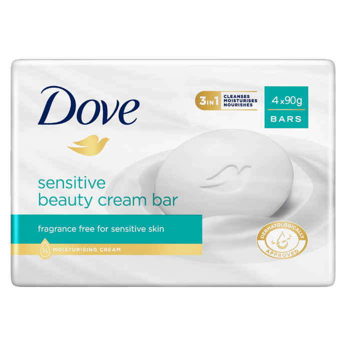 Dove Sensitive Beauty Cream Bar 90g 4 Pack