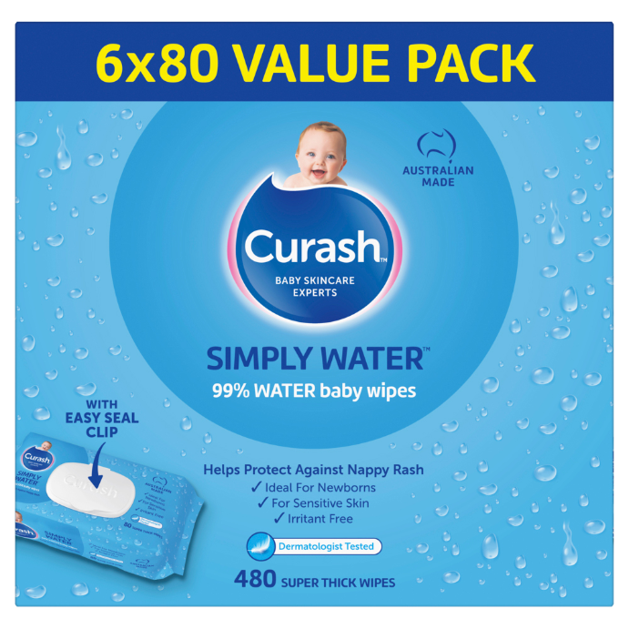 Curash Simply Water Baby Wipes 6 x 80 Pack