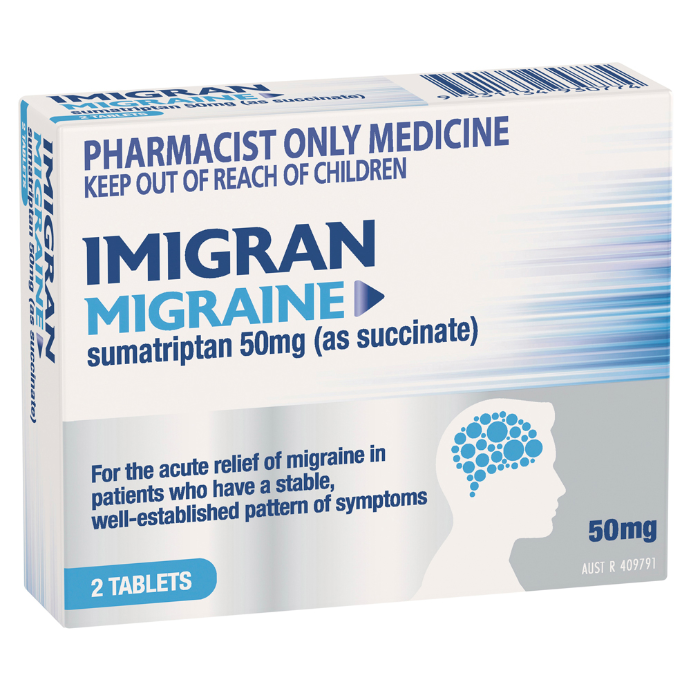 IMIGRAN Migraine sumatriptan 50mg 2 Tablets