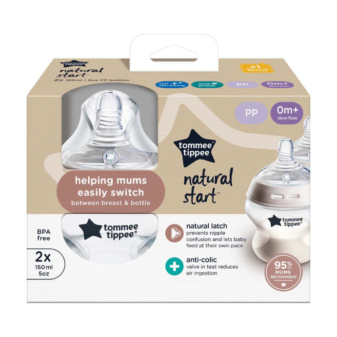 Tommee Tippee Baby Bottles Natural Start Anti-Colic Baby Bottle 0m+ 150mL 2 Pack