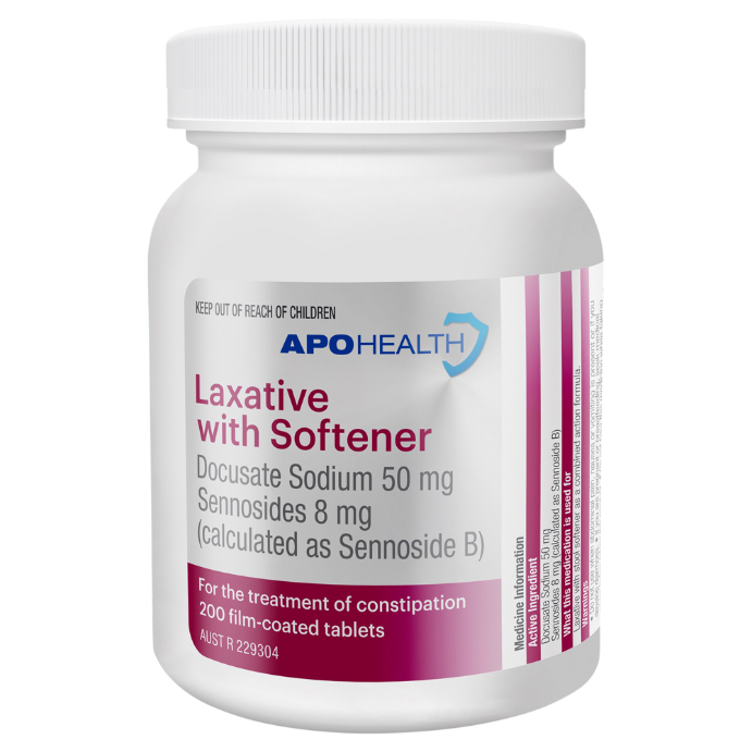 APO HEALTH Laxative with Softener Docusate Sodium Bottle 200 Tablets