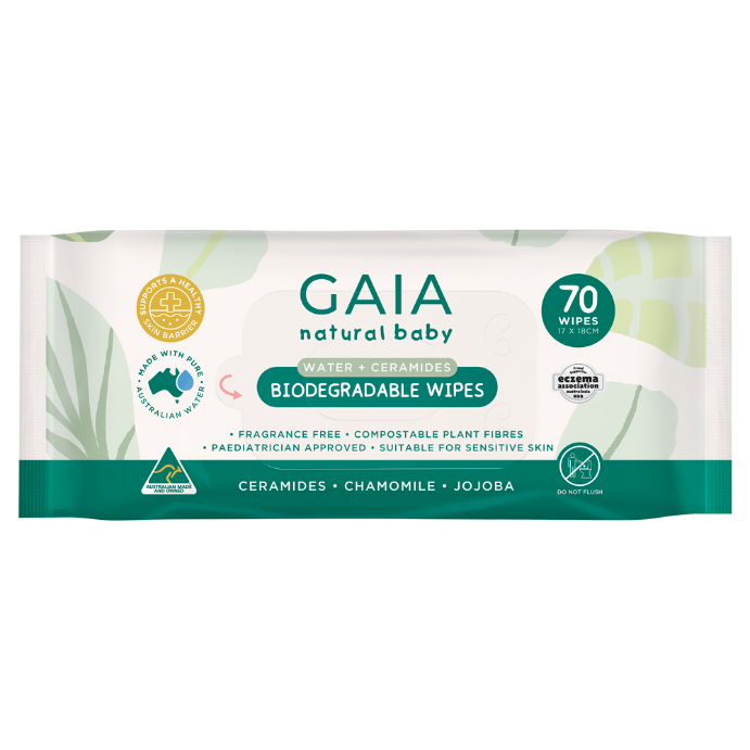 GAIA Water + Ceramides Biodegradable 70 Wipes
