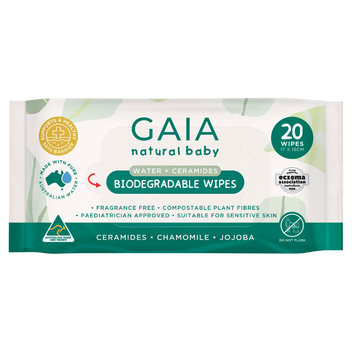 GAIA Water + Ceramides Biodegradable Wipes 20 Pack