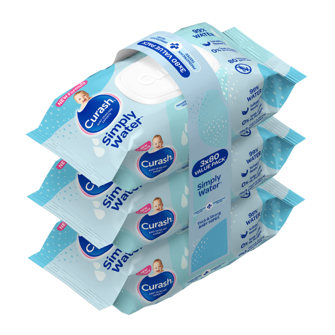 Curash Simply Water Baby Wipes 3 x 80 Pack