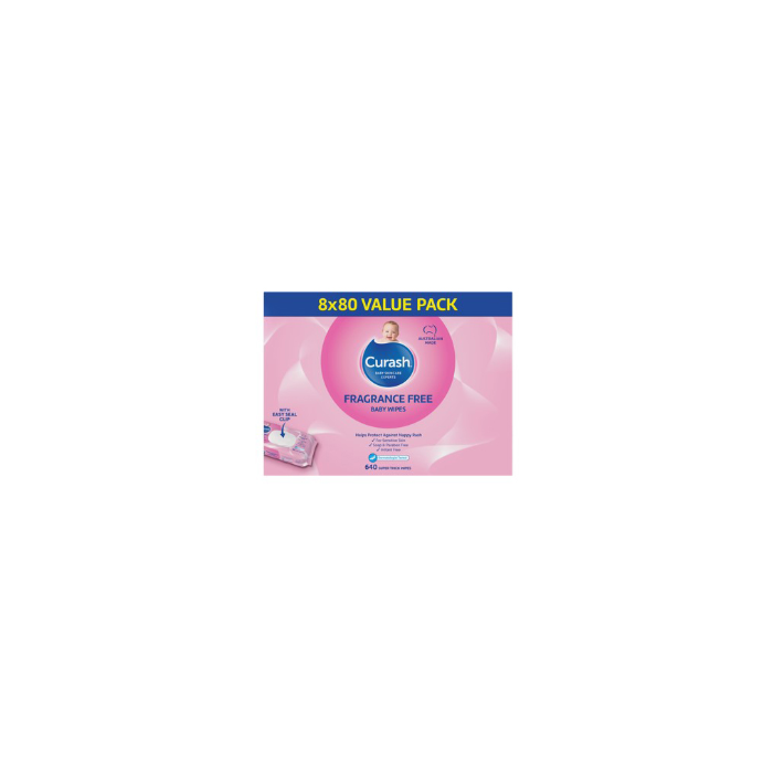 Curash Fragrance Free Baby Wipes 8 x 80 Pack