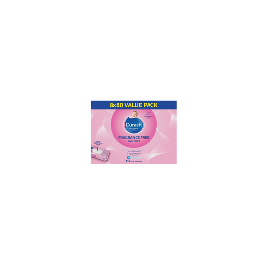 Curash Fragrance Free Baby Wipes 8 x 80 Pack