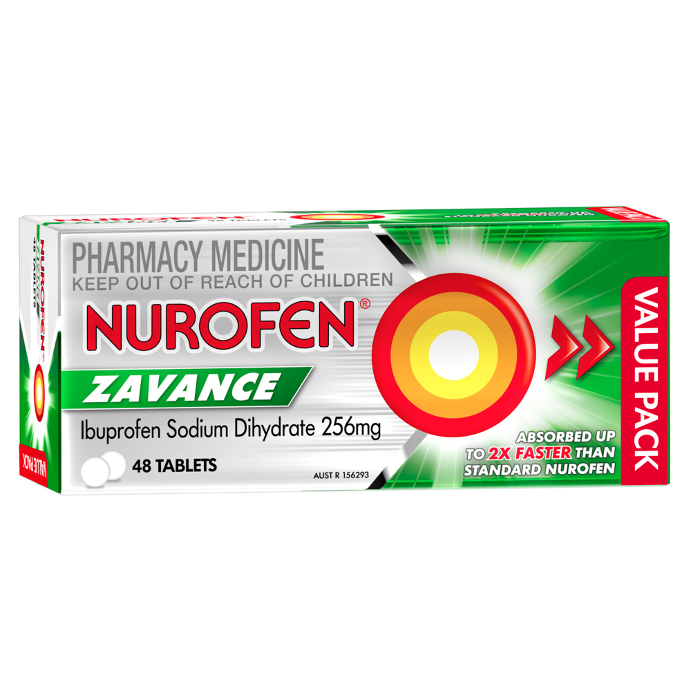 Nurofen Zavance Ibuprofen Sodium Dihydrate 256mg 48 Tablets
