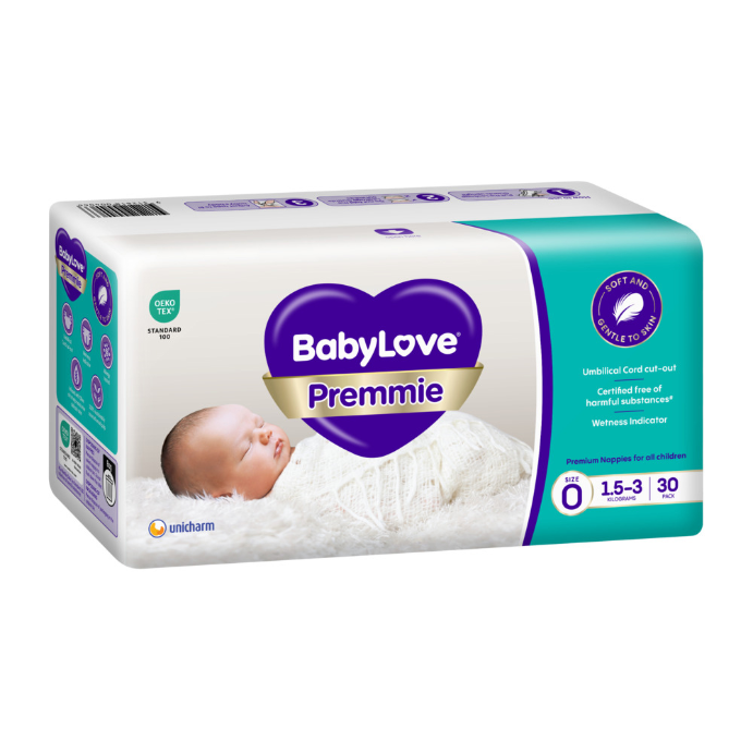 Baby Love Premmie Nappies Size 0 (1.5-3kg) 30 Pack