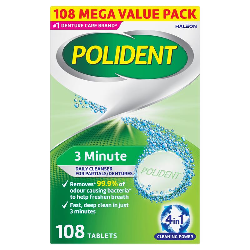 Polident 3 Minute Denture Cleanser 108 Tablets Exclusive Size
