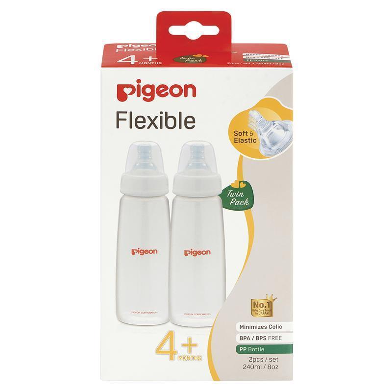 Pigeon Flexible Peristaltic Slim Neck Baby Bottle, 240ml Twin Pack - Ideal for 4+ Months