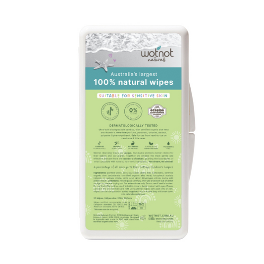 WOTNOT Naturals 100% Natural Wipes Travel Hard Case 20 Pack