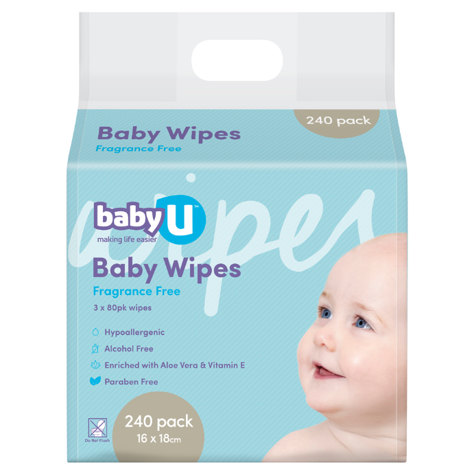 Baby U Baby Wipes Fragrance Free 240 Wipes