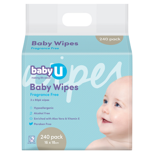 Baby U Baby Wipes Fragrance Free 240 Wipes