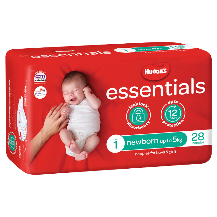 Huggies Essentials Size 1 Newborn (up to 5kg) 28 Pack