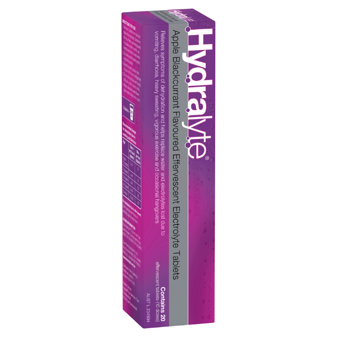 Hydralyte Apple Blackcurrant Flavoured Electrolyte 20 Effervescent Tablets