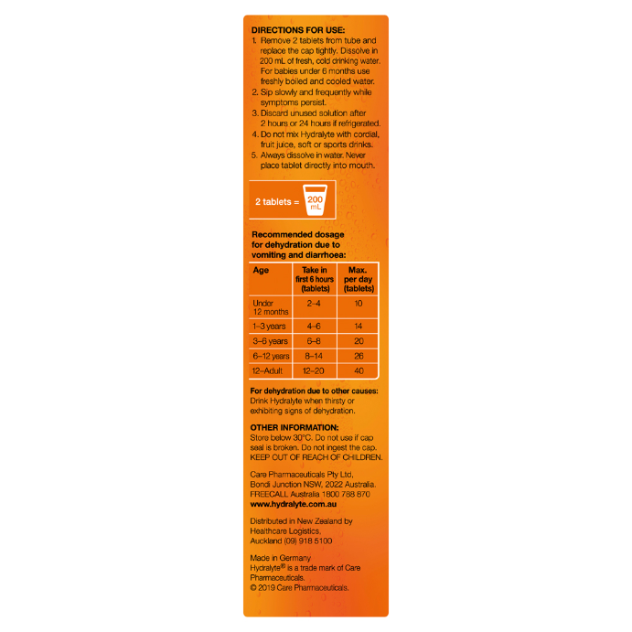 Hydralyte Orange Flavoured Electrolyte 20 Effervescent Tablets