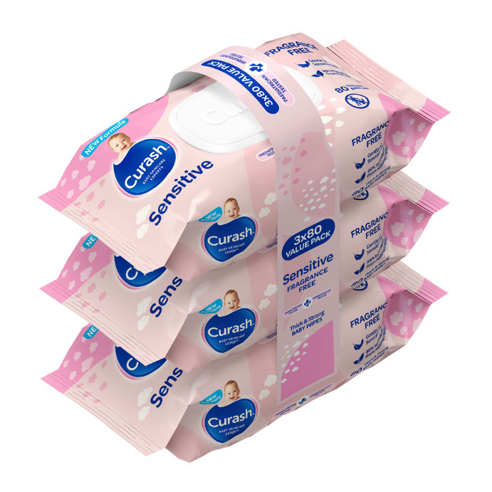 Curash Sensitive Wipes 3 x 80 Value Pack