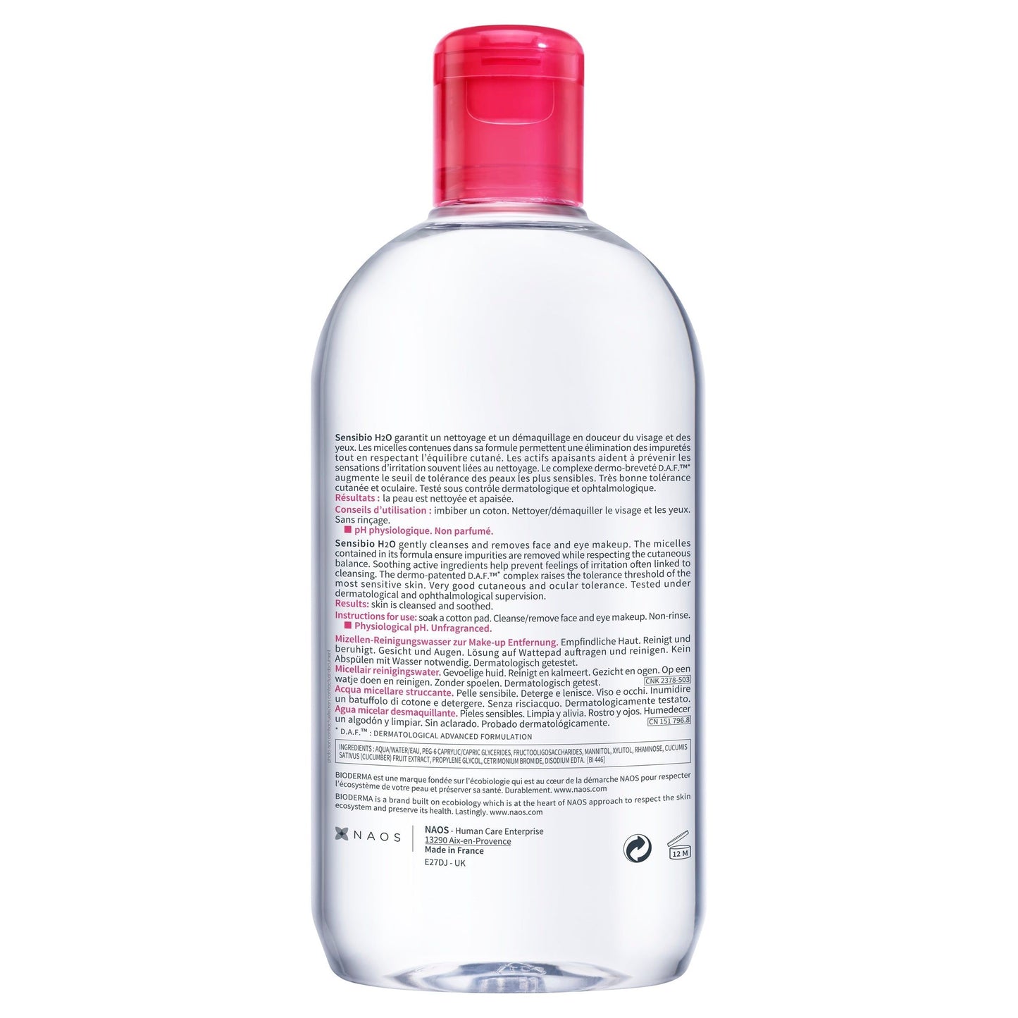 BIODERMA Sensibio H2O Micellar Water Cleanser Pump Bottle 500mL
