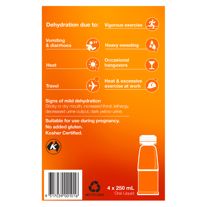 Hydralyte Ready to use Orange Flavoured Electrolyte Solution 4 Pack