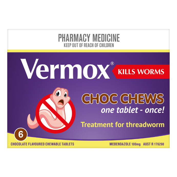 Vermox Choc Chews 6 Chewable Tablets